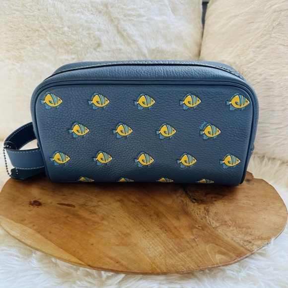Coach Handbags - Coach Small Travel Kit with Fish Print in refined pebble and smooth calf leather